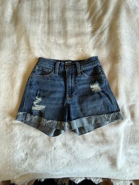 Hollister Dark Wash Distressed Rolled-Hem Denim Shorts